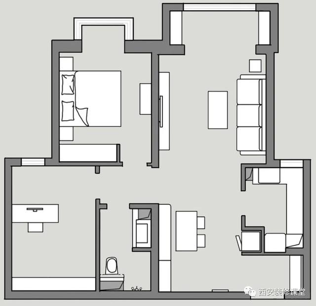 两房一厅户型图（85㎡两室一厅 一间卧室）(2)