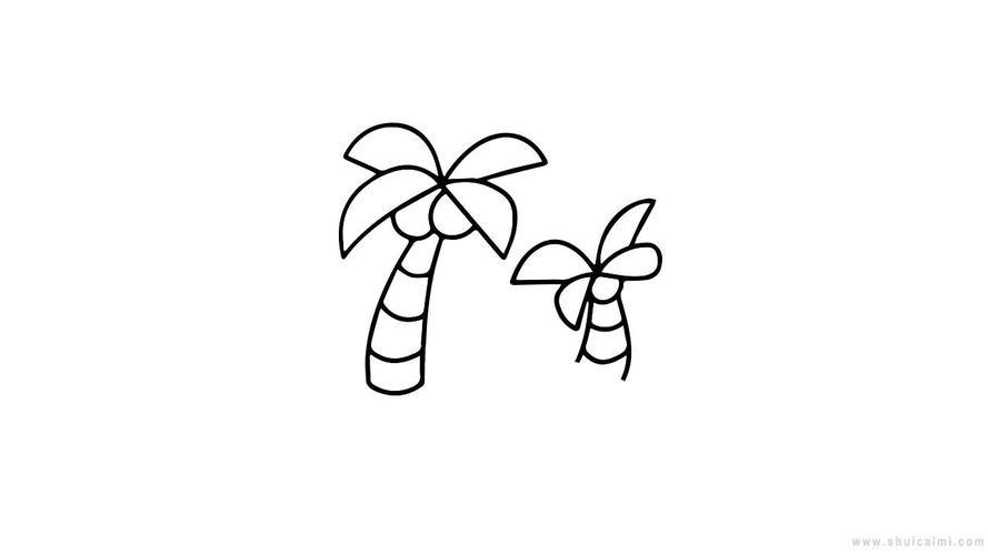 海滩屋简笔画椰子树绘画（沙滩上的小屋和椰子树怎么画）(2)