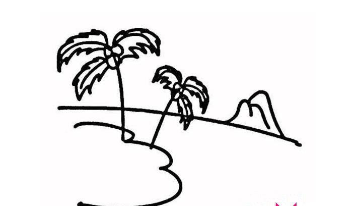 海滩屋简笔画椰子树绘画（沙滩上的小屋和椰子树怎么画）(8)