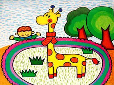 长颈鹿图片简笔画彩色（儿童长颈鹿图画）(10)