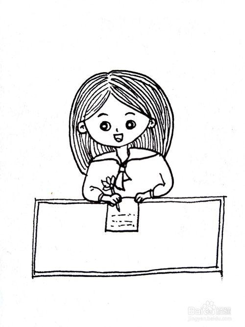 小女孩写字图片简笔画（小女孩在写字的简笔画）(5)