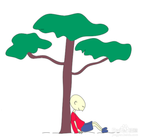 靠在树上的人物简笔画（坐在树上的人物简笔画）(2)