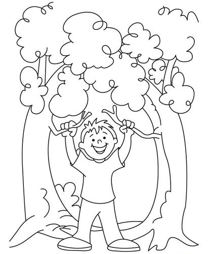 男孩抱住大树的简笔画（儿童简笔画大树带叶子）(1)