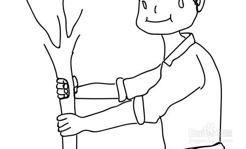 男孩抱住大树的简笔画（儿童简笔画大树带叶子）(4)