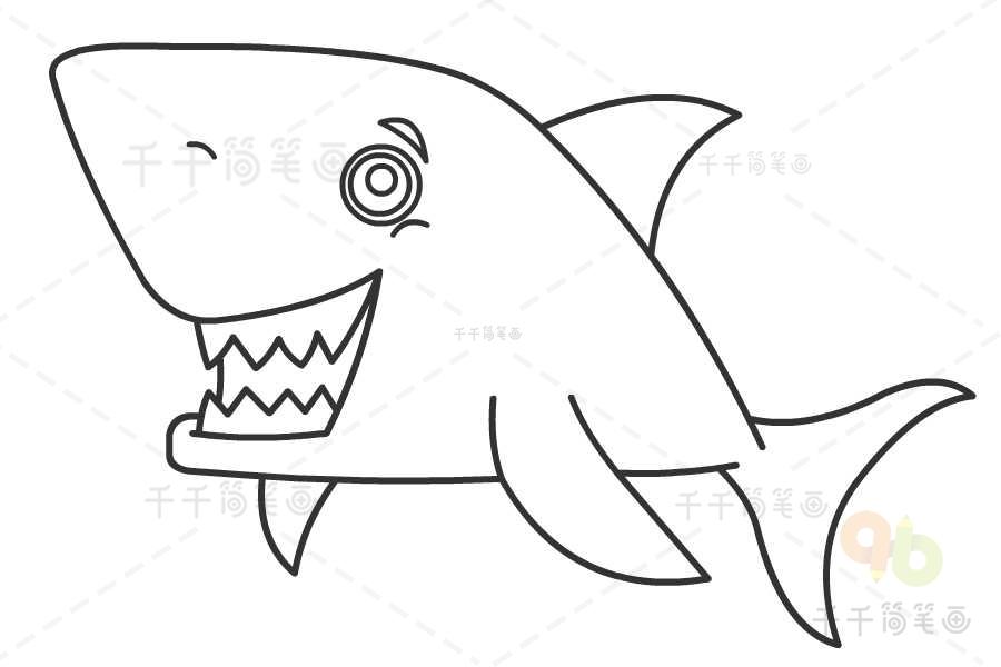画夸张鲨鱼简笔画（鲨鱼怎么画才恐怖简笔画）(1)