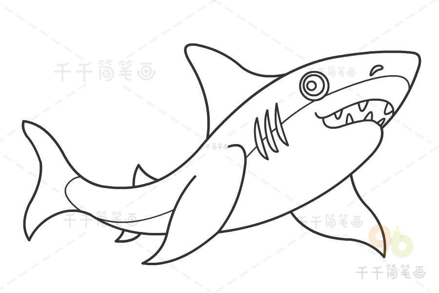 画夸张鲨鱼简笔画（鲨鱼怎么画才恐怖简笔画）(6)