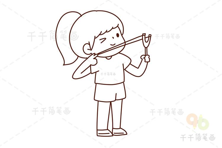小孩子玩打弹弓简笔画（小孩玩刀简笔画）(2)