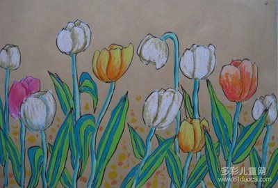 郁金香花简笔画图片大全（郁金香花朵简笔画步骤图片带颜色）(7)