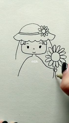 抬头看太阳的小女孩简笔画（小女孩抬头看树的简笔画）(3)