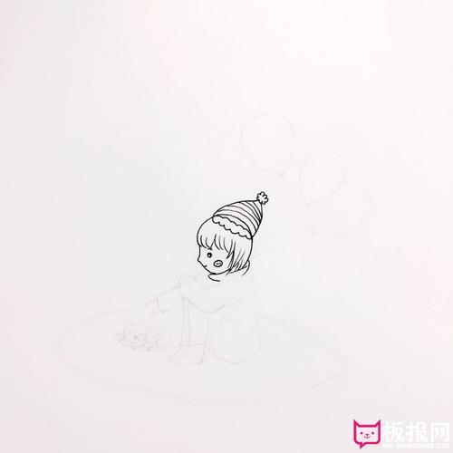 抬头看太阳的小女孩简笔画（小女孩抬头看树的简笔画）(4)