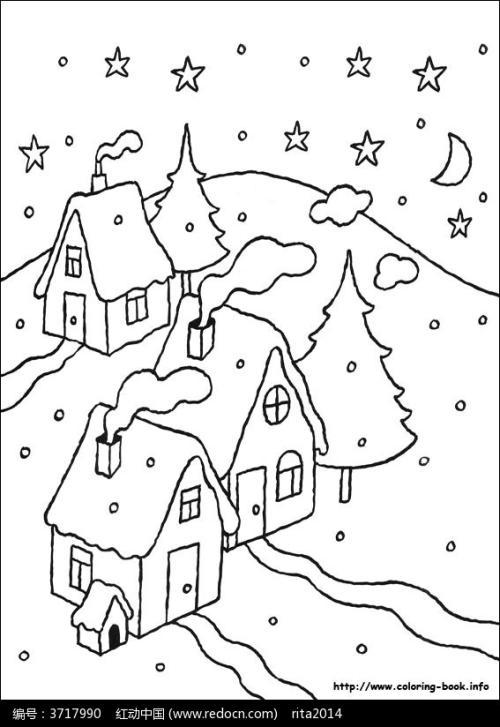 房子上有积雪简笔画（树上积雪的简笔画）(5)