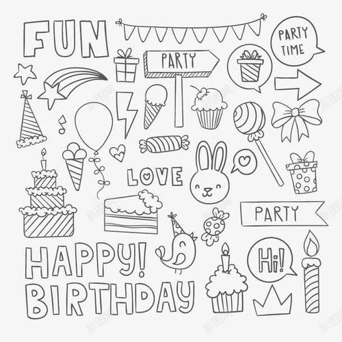 生日聚会的简笔画和朋友们（关于生日派对的图片简笔画）(8)