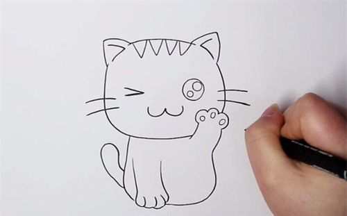 简笔画食物小猫咪（儿童小猫咪简笔画图片大全）(1)