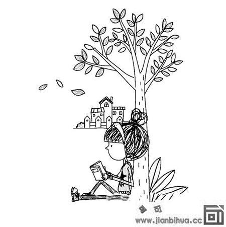 小孩在树叶上玩简笔画（六个小孩玩耍简笔画）(8)