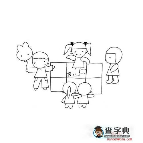 小朋友玩游戏简笔画（小孩玩游戏简笔画）(3)