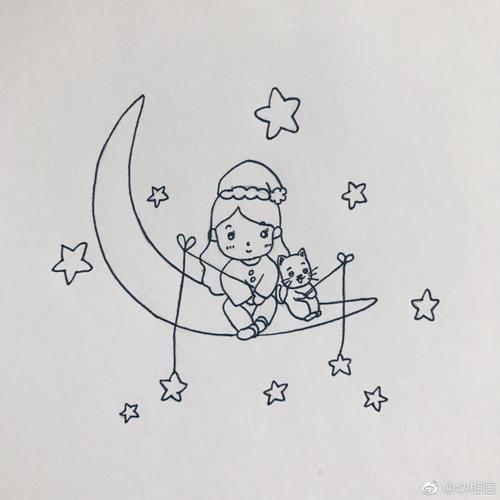 小朋友看星星月亮的简笔画（月亮星星的简笔画）(1)