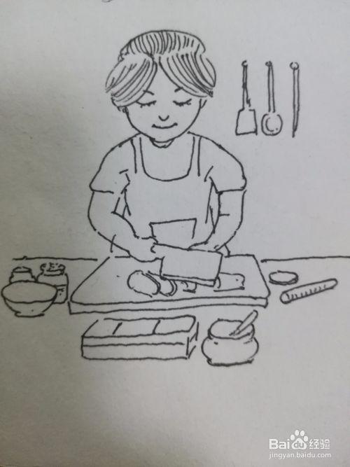 爸爸妈妈在家做饭简笔画（小朋友在家做饭简笔画）(10)
