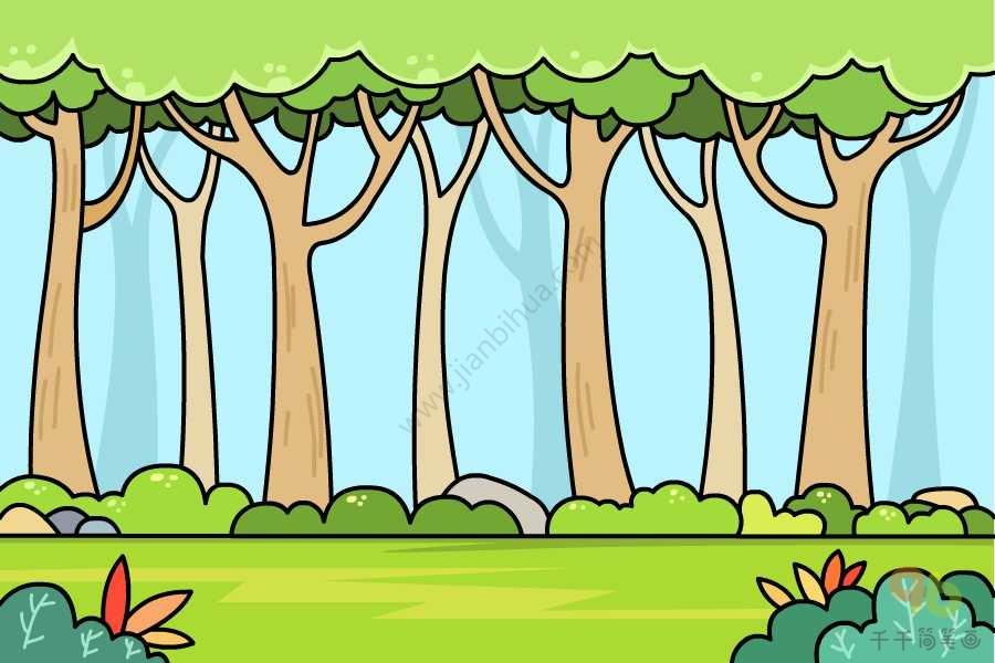 森林里的小孩子简笔画（树下的小朋友简笔画）(3)