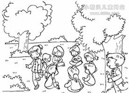 森林里的小孩子简笔画（树下的小朋友简笔画）(9)