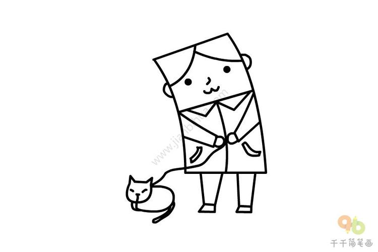 小朋友喂小猫吃东西简笔画（简笔画小猫吃鱼）(2)
