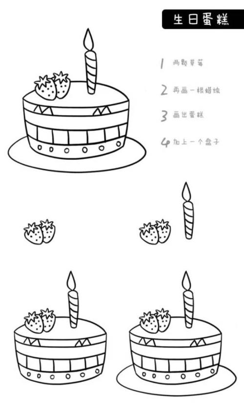 母亲生日蛋糕简笔画图片（奶奶生日蛋糕简笔画）(4)