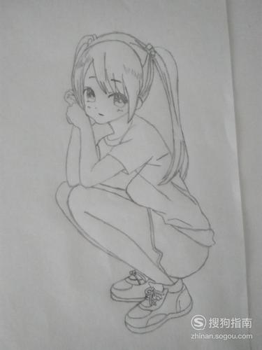 蹲在地上的女生简笔画（抱着铅笔的女孩简笔画）(6)