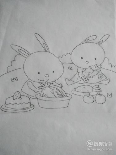 两只小兔子在吃草简笔画（简笔画兔子在草坪上吃草）(1)