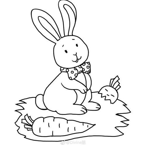 两只小兔子在吃草简笔画（简笔画兔子在草坪上吃草）(4)