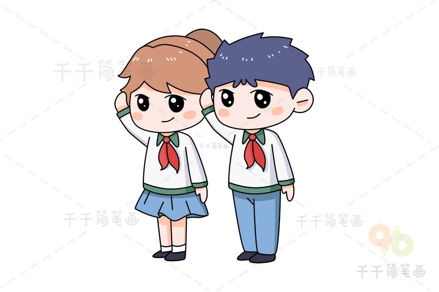 小学生敬礼如何画简笔画（如何画小学生敬礼的样子简笔画）(8)