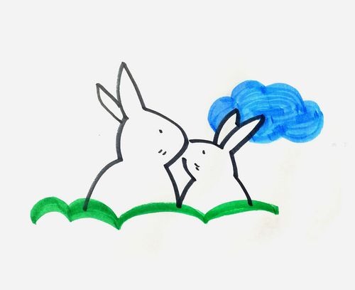 两只小兔子在吃草简笔画（简笔画兔子在草坪上吃草）(9)