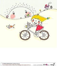 女孩骑自行车简笔画三步（儿童人物骑自行车简笔画）