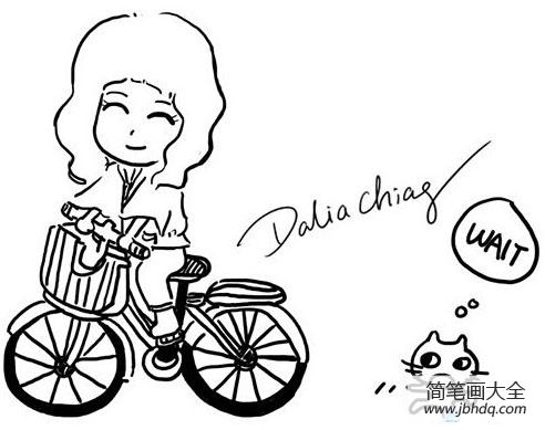 女孩骑自行车简笔画三步（儿童人物骑自行车简笔画）(6)