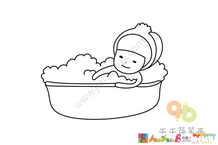 洗澡卡通简笔画可打印（儿童人物洗澡简笔画）(8)