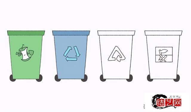 四个垃圾桶简笔画（四种垃圾桶里的东西简笔画）(5)