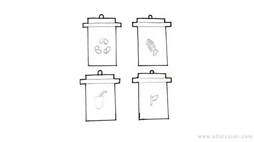 四个垃圾桶简笔画（四种垃圾桶里的东西简笔画）(7)