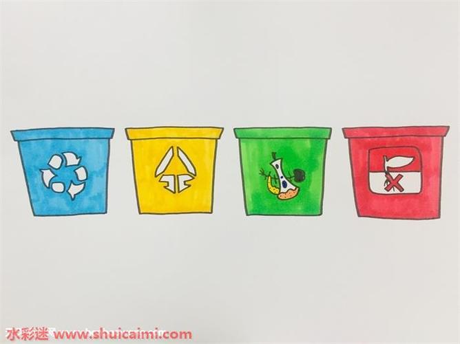 四个垃圾桶简笔画（四种垃圾桶里的东西简笔画）(9)
