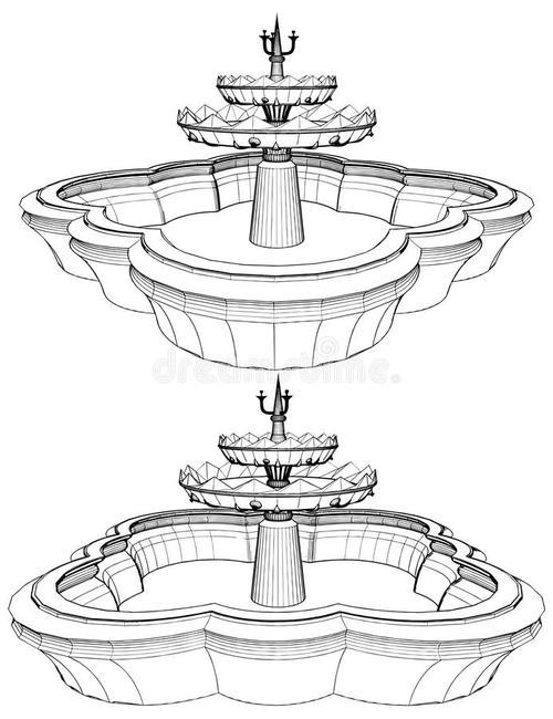 喷泉水花简笔画（大型水池喷泉简笔画）(4)