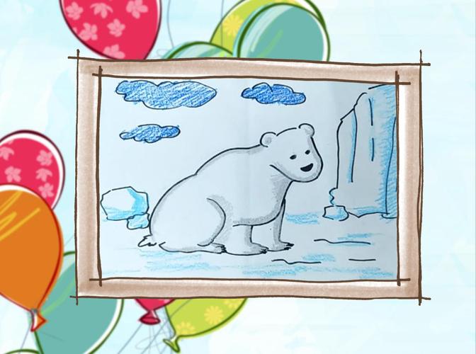 北极熊跳入水中的简笔画（北极熊漂浮在冰面简笔画）(2)