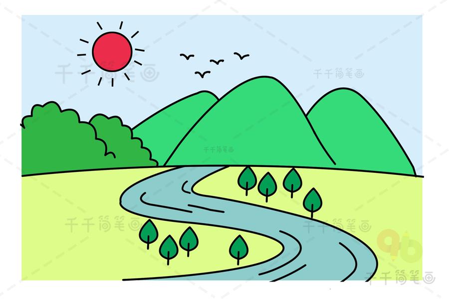 大自然风景图简笔画彩色（中国风景图片大全简笔画）(9)