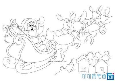 圣诞马车麋鹿简笔画（圣诞老人驾驯鹿简笔画教程）(3)