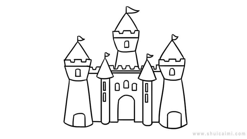 蓝天草地城堡简笔画（三角形城堡简笔画）(6)