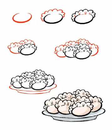 怎样画一盘饺子的简笔画（水饺的简笔画画法）(2)
