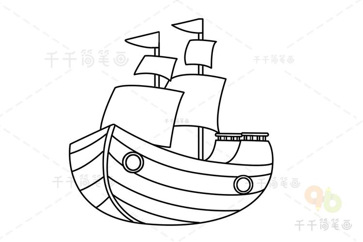 海盗船的简笔画（画一幅漂亮的小船画）(6)