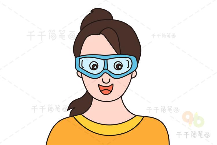 戴护目镜女孩简笔画大全（戴眼镜的女士简笔画）(6)