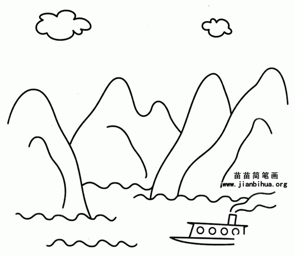 有山有水的简笔画图片大全（有山有水的风景简笔画）(5)