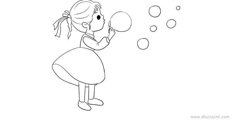儿童吹泡泡简笔画（儿童简笔画吹泡泡的小朋友）(1)