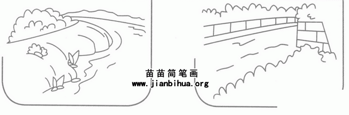 江堤简笔画图片（家乡小桥的简笔画图片）(3)