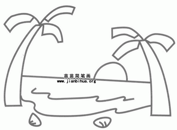 海洋沙滩简笔画（简单儿童大海沙滩画）(2)
