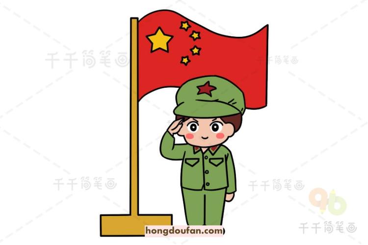 小孩子对红旗敬礼的简笔画（向国旗敬礼的小女孩简笔画）(2)