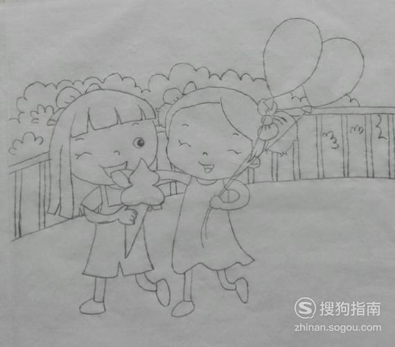 幼儿园画一个好朋友简笔画（画幼儿园主题简笔画优秀作品）(6)
